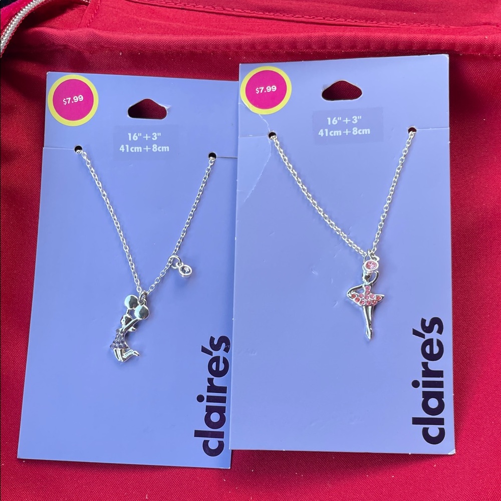 Claire’s cheerleader and ballerina necklace